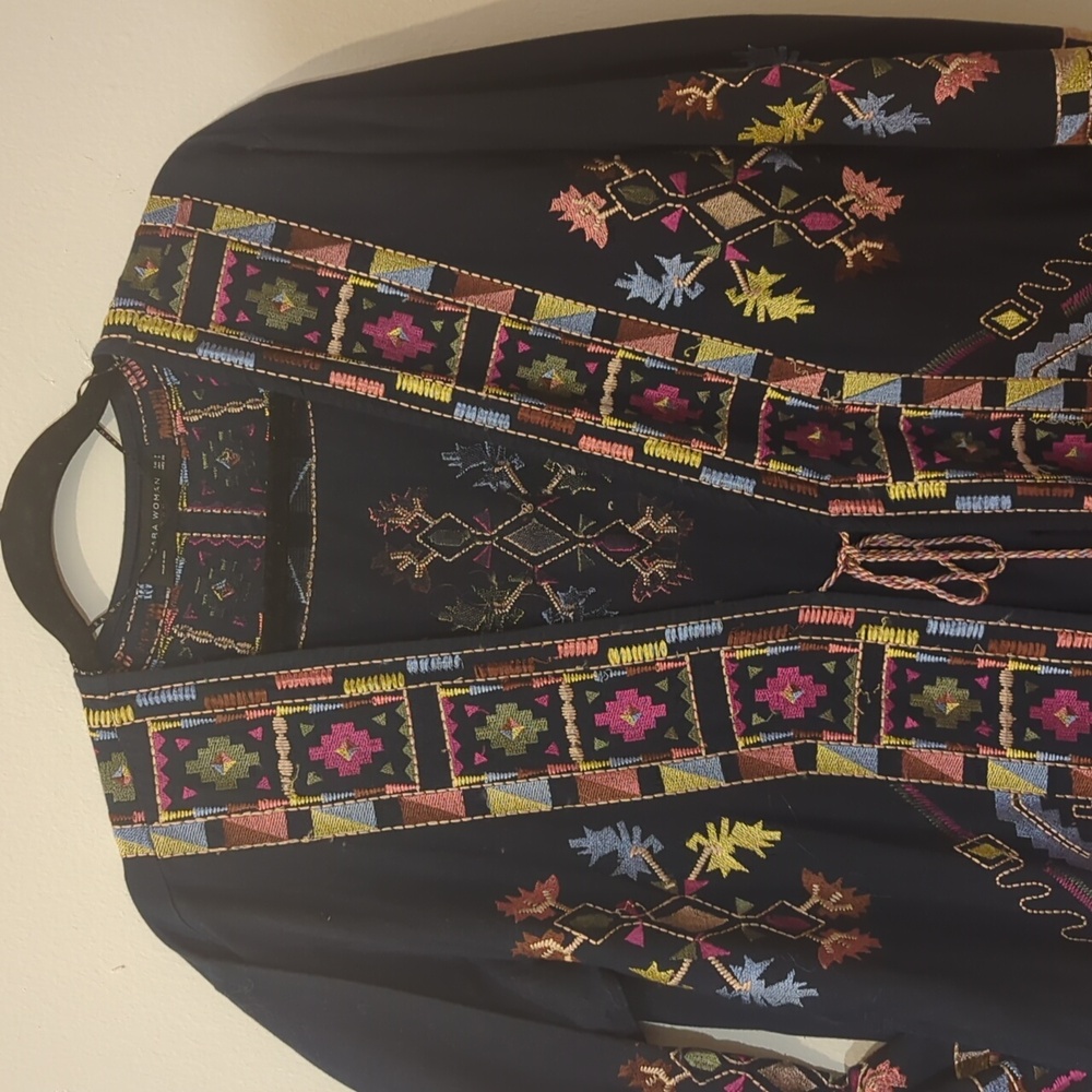 Zara 3/5 Navy Embroidered Jacket Size S - Picture 1 of 7